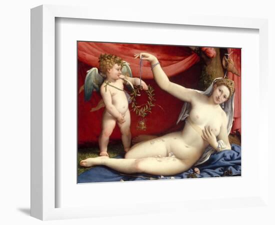 Venus and Cupid-Lorenzo Lotto-Framed Art Print