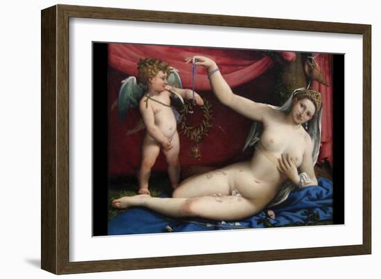 Venus and Cupid-Lorenzo Lotto-Framed Art Print