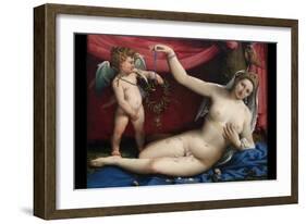 Venus and Cupid-Lorenzo Lotto-Framed Art Print