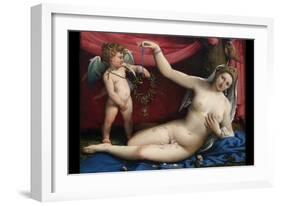 Venus and Cupid-Lorenzo Lotto-Framed Art Print