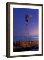 Venus and Jupiter are Visible Behind an Old Farm Water Pump Windmill, Alberta, Canada-null-Framed Photographic Print