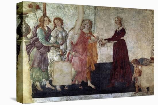 Venus And the Graces Offering Gifts To a Young Girl, 1486, Italian Renaissance-Sandro Botticelli-Stretched Canvas