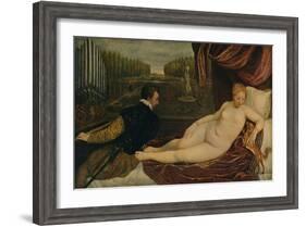 'Venus Con El Musico', (Venus and music), 1550, (c1934)-Titian-Framed Giclee Print