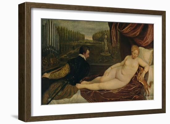 'Venus Con El Musico', (Venus and music), 1550, (c1934)-Titian-Framed Giclee Print