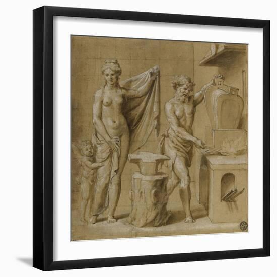 Vénus et l'Amour dans la forge de Vulcain-Giovanni Francesco Penni-Framed Giclee Print