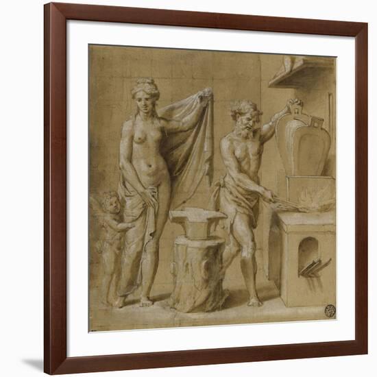 Vénus et l'Amour dans la forge de Vulcain-Giovanni Francesco Penni-Framed Giclee Print