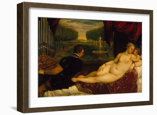 Venus Mit Dem Orgelspieler Und Einem Putto, 1548(?)-Tizian Tiziano Vecellio-Framed Giclee Print