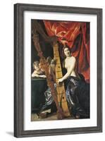 Venus Playing Harp, Allegory of Music-Giovanni Lanfranco-Framed Giclee Print