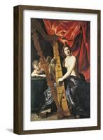 Venus Playing Harp, Allegory of Music-Giovanni Lanfranco-Framed Giclee Print