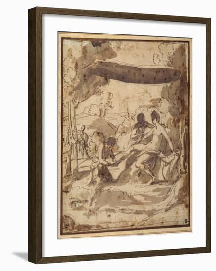 Venus, Reclining under a Rustic Canopy, with Adonis Fastening Her Sandal-Francesco Albani-Framed Giclee Print