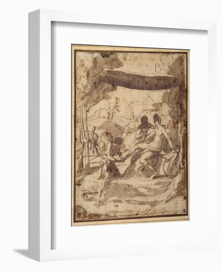 Venus, Reclining under a Rustic Canopy, with Adonis Fastening Her Sandal-Francesco Albani-Framed Giclee Print