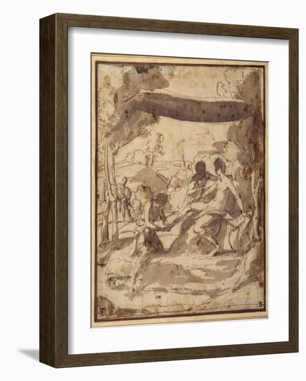 Venus, Reclining under a Rustic Canopy, with Adonis Fastening Her Sandal-Francesco Albani-Framed Giclee Print