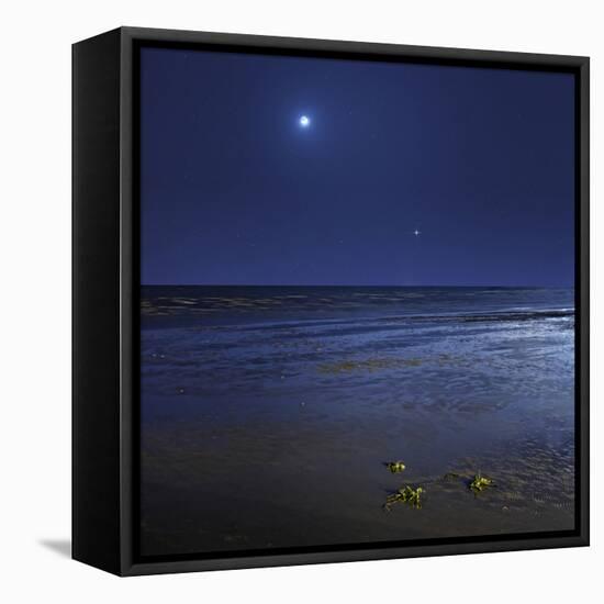 Venus Shines Brightly Below the Crescent Moon from Coast of Buenos Aires, Argentina-Stocktrek Images-Framed Stretched Canvas