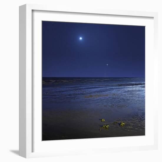 Venus Shines Brightly Below the Crescent Moon from Coast of Buenos Aires, Argentina-Stocktrek Images-Framed Photographic Print