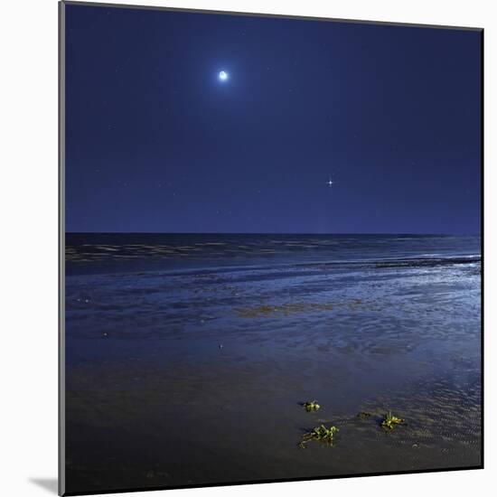 Venus Shines Brightly Below the Crescent Moon from Coast of Buenos Aires, Argentina-Stocktrek Images-Mounted Photographic Print