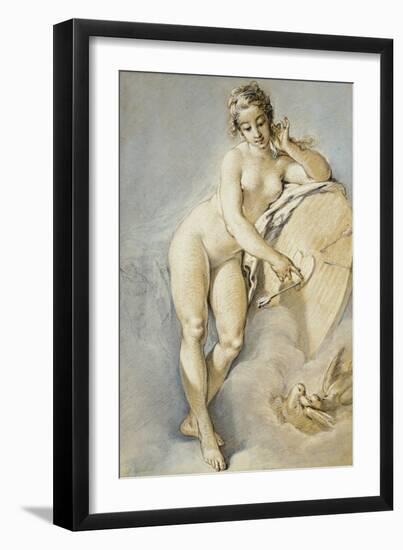 Venus Standing, Gesturing Towards a Heart on a Targe with Two Doves, 1754-Francois Boucher-Framed Giclee Print