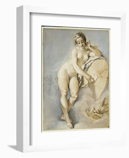 Venus Standing, Gesturing Towards a Heart on a Target with Two Doves, 1754-Francois Boucher-Framed Giclee Print