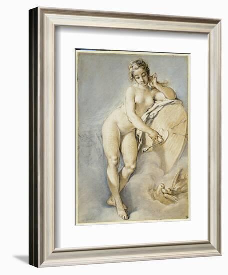 Venus Standing, Gesturing Towards a Heart on a Target with Two Doves, 1754-Francois Boucher-Framed Giclee Print