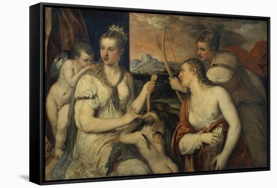 Venus und Amor-Titian (Tiziano Vecellio)-Framed Stretched Canvas