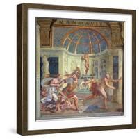 Venus, Whose Pricked Foot Stains the Petals of a Rose Red, with Mars Who Pursues Adonis-Giulio Romano-Framed Giclee Print