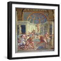 Venus, Whose Pricked Foot Stains the Petals of a Rose Red, with Mars Who Pursues Adonis-Giulio Romano-Framed Giclee Print