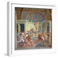 Venus, Whose Pricked Foot Stains the Petals of a Rose Red, with Mars Who Pursues Adonis-Giulio Romano-Framed Giclee Print