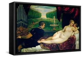 Venus with an Organist and Cupid, circa 1540-50-Titian (Tiziano Vecelli)-Framed Stretched Canvas