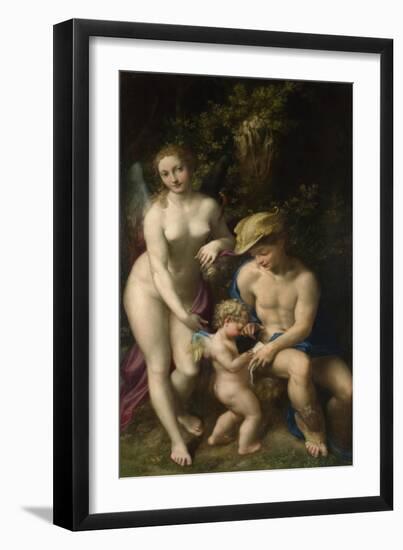 Venus with Mercury and Cupid (The School of Love), C. 1525-Correggio-Framed Giclee Print