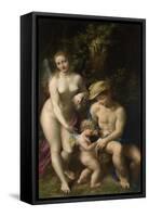 Venus with Mercury and Cupid (The School of Love), C. 1525-Correggio-Framed Stretched Canvas