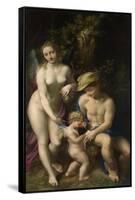 Venus with Mercury and Cupid (The School of Love), C. 1525-Correggio-Framed Stretched Canvas