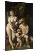 Venus with Mercury and Cupid (The School of Love), C. 1525-Correggio-Stretched Canvas