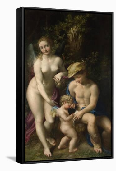 Venus with Mercury and Cupid (The School of Love), C. 1525-Correggio-Framed Stretched Canvas