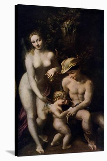 Venus with Mercury and Cupid ('The School of Love), C1525-Correggio-Stretched Canvas