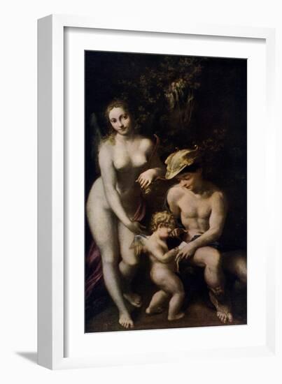 Venus with Mercury and Cupid ('The School of Love), C1525-Correggio-Framed Giclee Print