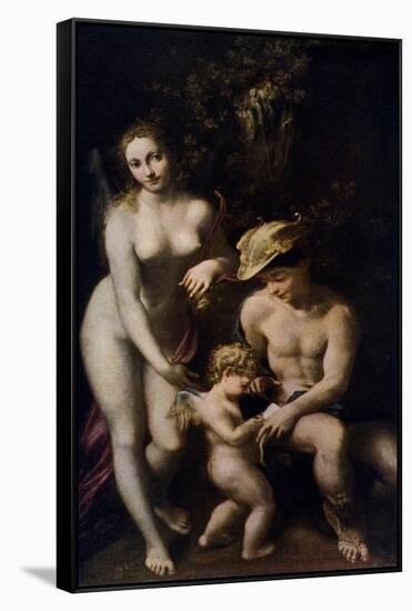 Venus with Mercury and Cupid ('The School of Love), C1525-Correggio-Framed Stretched Canvas