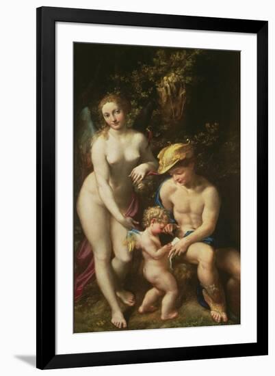 Venus with Mercury and Cupid ("The School of Love"), circa 1525-Correggio-Framed Giclee Print