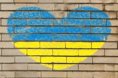 Heart Shape Flag of Ukraine on Brick Wall-vepar5-Photographic Print