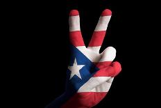 Puertorico National Flag Two Finger Up Gesture For Victory And Winner Symbol Made With Hand-vepar5-Art Print