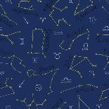 Seamless Background with Zodiac Constellations and Signs on Blue. Line Art Vector with Horoscope Sy-Vera Petruk-Art Print