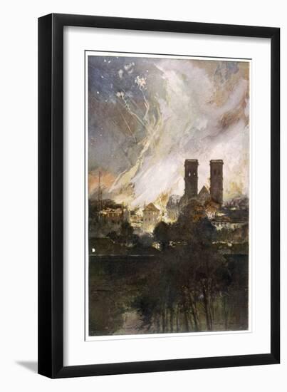 Verdun in Flames Following Bombardment by German Artillery Using Incendiary Shells-Francois Flameng-Framed Art Print