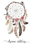 Isolated Watercolor Decoration Bohemian Dreamcatcher, Boho Feathers Decoration, Native Dream Chic D-VerisStudio-Mounted Art Print