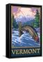 Vermont - Angler Fisherman Scene-Lantern Press-Framed Stretched Canvas