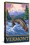 Vermont - Angler Fisherman Scene-Lantern Press-Stretched Canvas