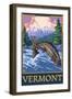 Vermont - Angler Fisherman Scene-Lantern Press-Framed Art Print