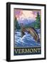 Vermont - Angler Fisherman Scene-Lantern Press-Framed Art Print