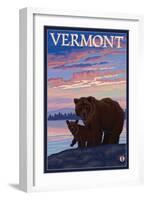 Vermont - Bear and Cub-Lantern Press-Framed Art Print