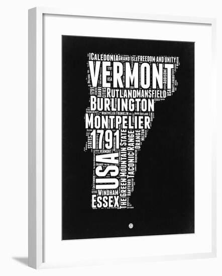 Vermont Black and White Map-NaxArt-Framed Art Print