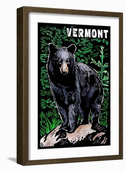 Vermont - Black Bear - Scratchboard-Lantern Press-Framed Art Print