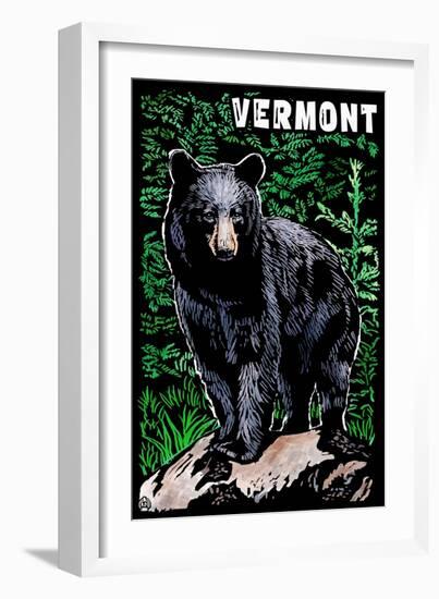 Vermont - Black Bear - Scratchboard-Lantern Press-Framed Art Print