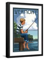 Vermont - Boy Fishing-Lantern Press-Framed Art Print